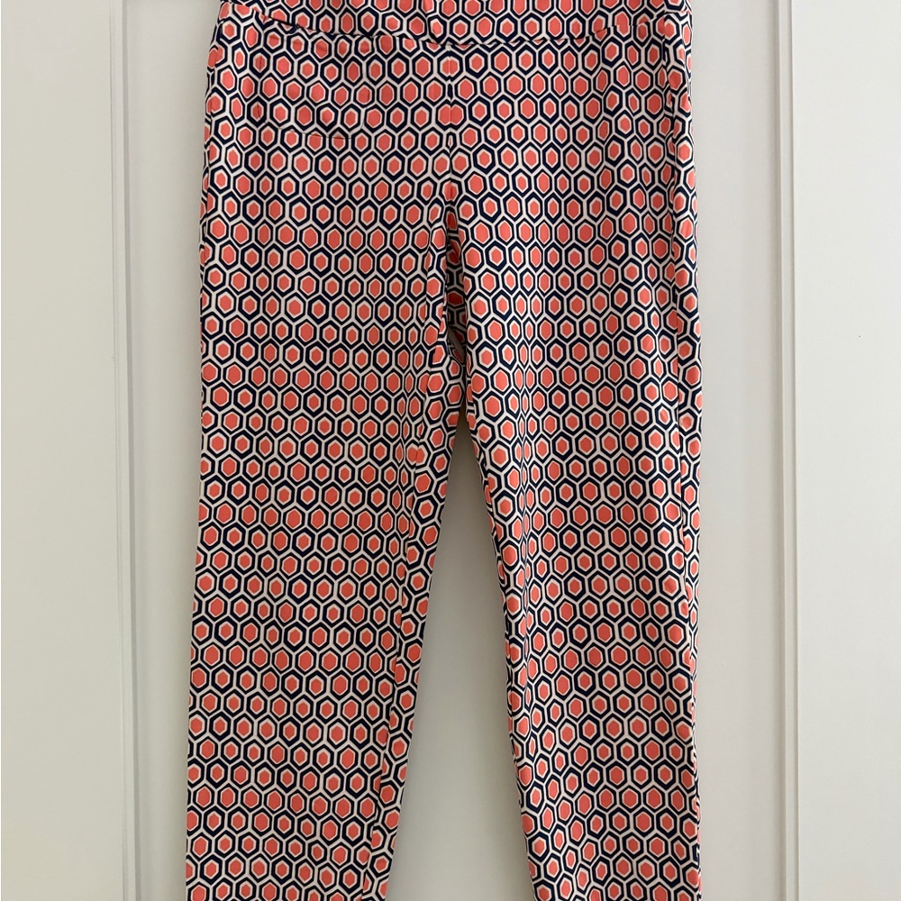 J. McLaughlin Navy and Coral Hexagon Knit Skirt